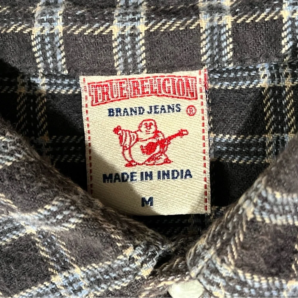 True Religion Western Cowboy Pearl Snap Flannel 100% Cotton Mens M